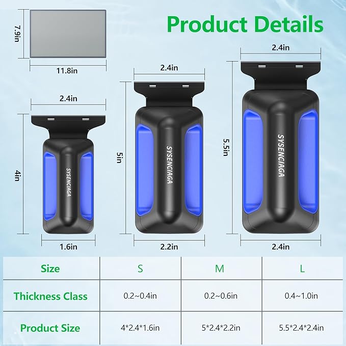 Aquarium Magnet Glass Cleaner, Double-Sided Detachable & Floating Algae Scraper for 0.4-1.0 Inch Fish Tank Glass Cleaning, No Scratches (L)