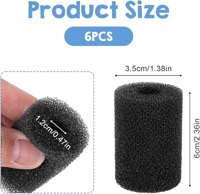 6 Pack Pre Filter Sponge, Aquarium Filter Sponge Rolls, Compatible Accessories for Fish Tank for Aquarium Shrimp Fry Fish Tank Filters