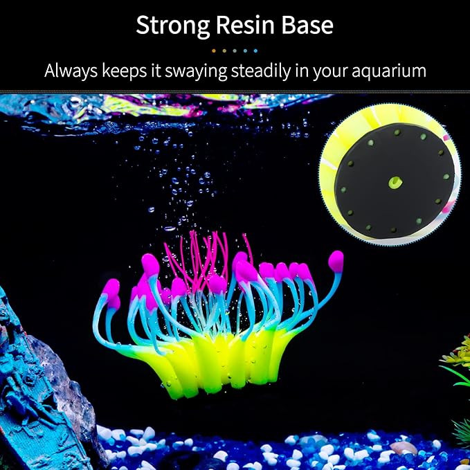 Uniclife Glowing Effect Gooseneck Coral Artificial Decoration Silicone Ornament for Fish Tank Aquarium, Yellow