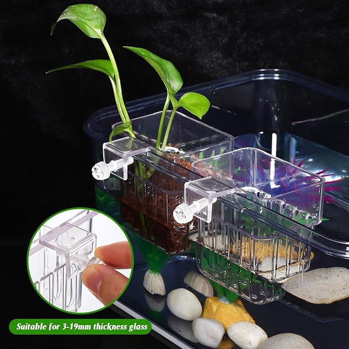 Kisangel 4Pcs Transparent Aquarium Plant Cups with Hooks 3.14X3.14X2.24In Fish Tank Plant Holders for Easy Installation and Healthy Root Growth in Aquatic Care