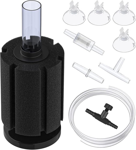 Pawfly Aquarium Bio Sponge Filter Quiet Fish Foam Filter with Airline Tubing Suction Cups Check Valve Connectors and Control Valve Accessories for Betta Fry Shrimp Fish Tank up to 50 Gallon
