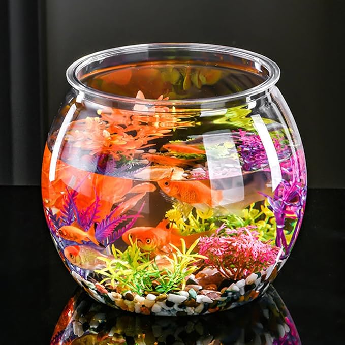 BESTonZON Transparent Goldfish Tank 5.5 Inch Clear Round Fish Bowl for Small Turtles Betta Fish Desktop Aquarium and Decorative Shallow Tank for Office and Home