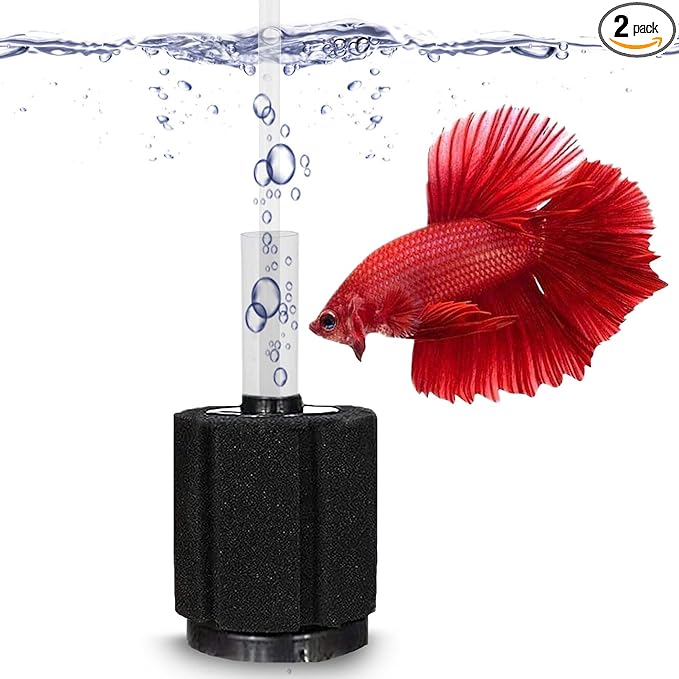 SunGrow 10-Gallon Betta Sponge Filter, Underwater Center Aquarium Filter, Attach it to Air Pump (Not Included) to Run, Works for Tropical Fish & Breeder Aquarium, Perfect for Fry & Small Fish, 2 Pcs