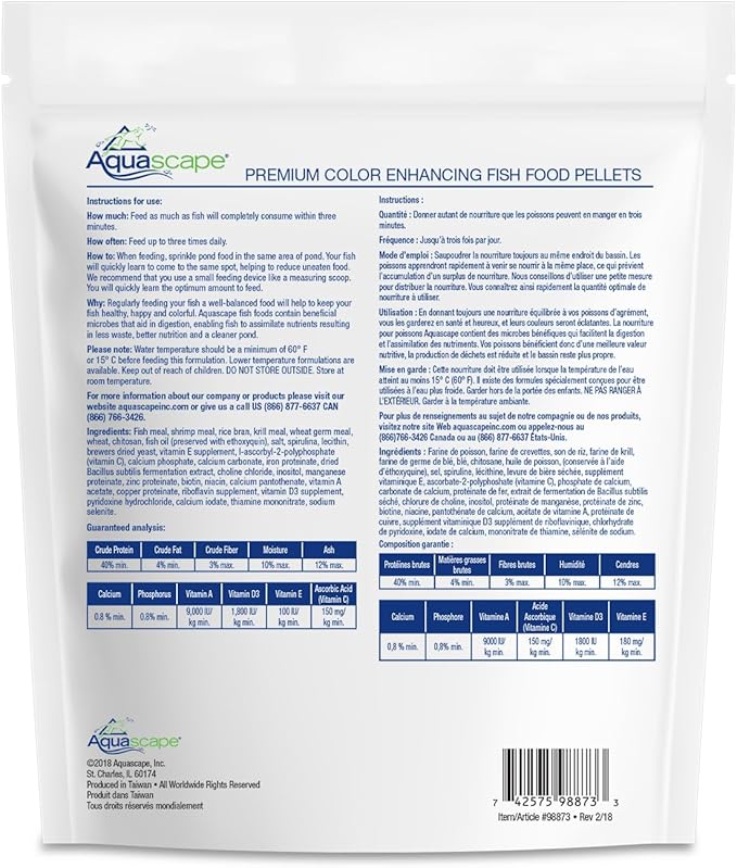 Aquascape Premium Color Enhancing Fish Food for Small to Medium Pond Fish, Medium Pellet, 1.1 Pounds | 98873