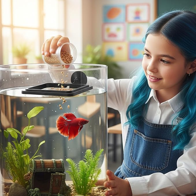 2Pcs Fish Feeding Ring for Aquarium, Aquarium Feeding Ring, Black Turtle Feeding Ring with Suction Cup, Square & Round Floating Food Feeder for Betta, Goldfish, Guppy, Turtle & Small Fish