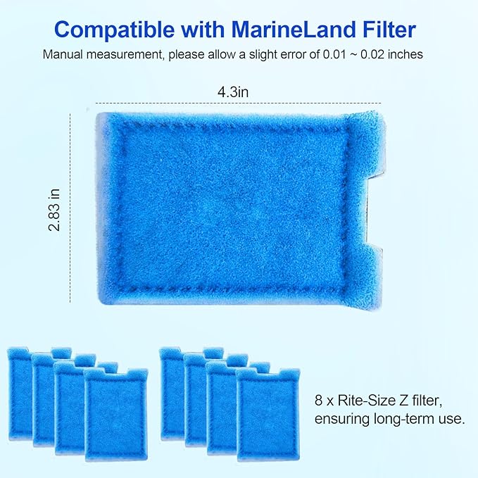 Rite-Size Z Aquarium Filters Fish Tank Filter Cartridges Compatible with Marineland Eclipse Systems & Hidden Filtration System (8 Pack)