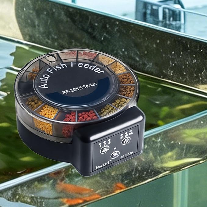 Fish Automatic Feeder - 105ml Airtight Aquarium Dispenser, Automatic Fish Tank Feeder with Separate Compartments |Food Dispenser for Aquarium Feeding for Turtle Pond Indoor Outdoor Vacation Pet