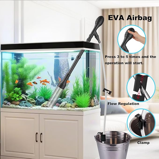 Carefree Fish Aquarium Gravel Cleaner 6Ft Hose Fish Tank Water Changer Sand Vacuum Adjustable Length ABS(for 20~100Gal Tank) 2026 New Upgrade Version