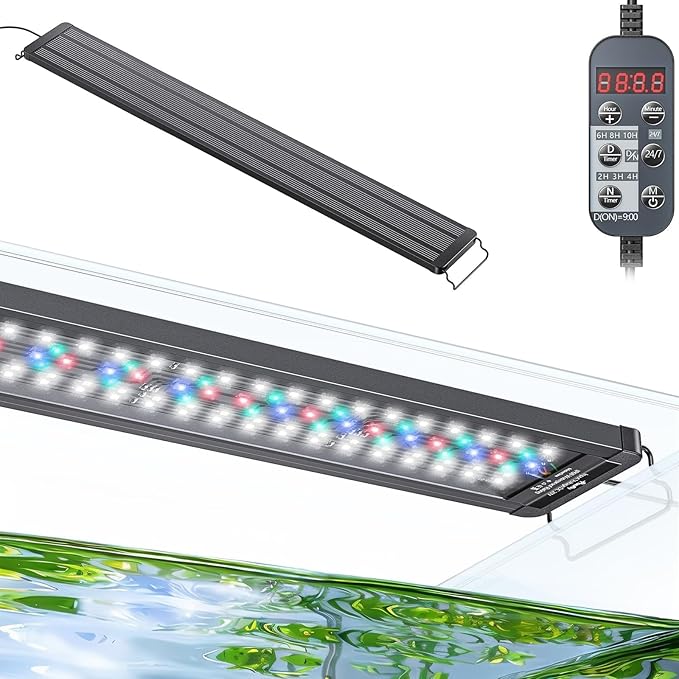 Pawfly 38W Planted Aquarium LED Light for 36" to 48" Fish Tanks, 24/7 Extendable Fish Tank Light with Timer & Full Spectrum IP68 Waterproof, D/N Mode, Dimmable, Aquarium Grow Light for Plants