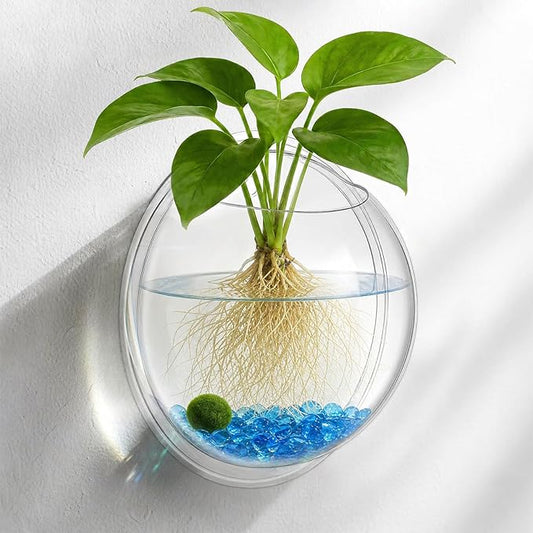 iplusmile Wall Mounted Planter 6.7 Inch, Clear Acrylic Hanging Bubble Vase for Plant Propagation Air Plants, Shatterproof Round Terrarium Bowl for Home Office Decor