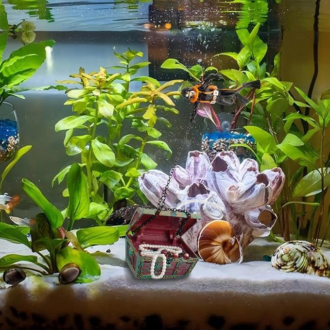 Action Aquarium Ornament, Undersea Treasure Chest Diver, Live-Action Aerating Fish Tank Decorations Resin