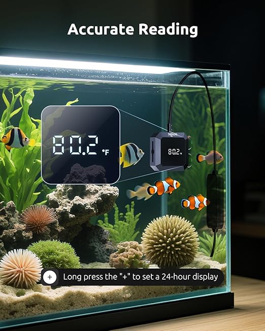 Aquarium Thermometer Submersible, Digital Fish Tank Thermometers with USB for GlassTank, Aquariums Temperature Gauge ±1℉ Accurate, Suitable for Fish, Turtle, Saltwater or Freshwater, 6.56ft Power Cord