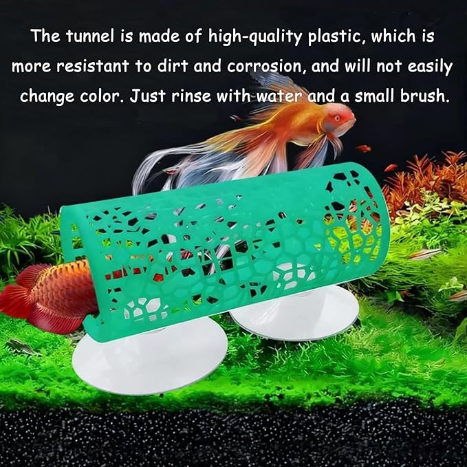 Plastic Aquarium Hideaway Cave with Flow-Through Design - Decorative Tunnel for Betta Fish, Guppies & Shrimp with Secure Suction Cup