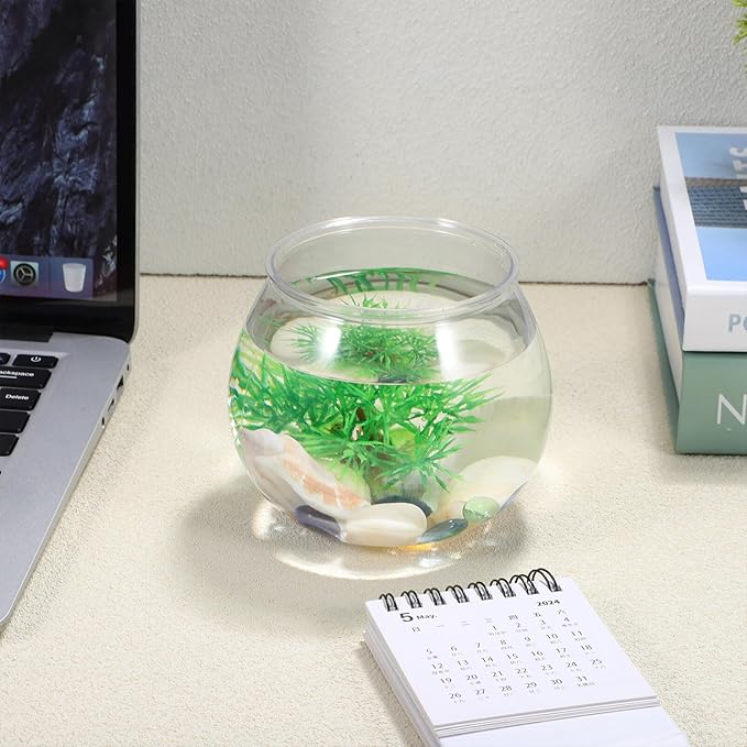 Happyyami 2pcs Round Aquarium Tank Desktop Fish Tank Goldfish Aquarium Tank Bowl Terrarium Round Fish Bowl Unbreakable Vases Bowls for Home Decor