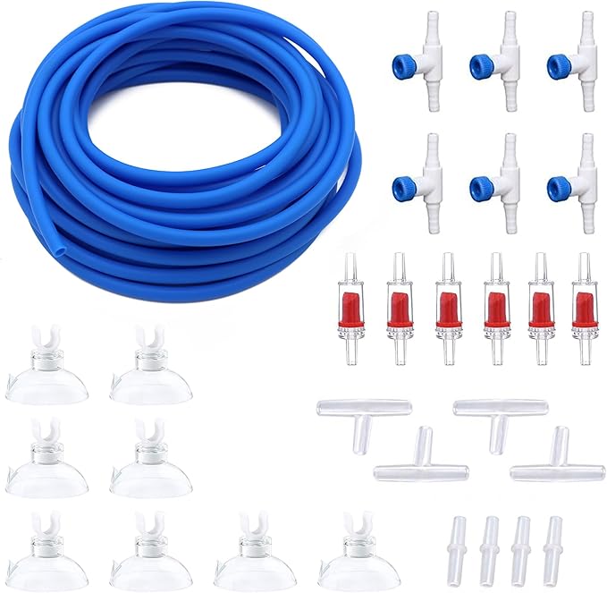 Premium 25FT 3/16inch Air Hose for Aquarium with Connector,Check Valve, Control Valve Accessories (Blue, 25 ft.)