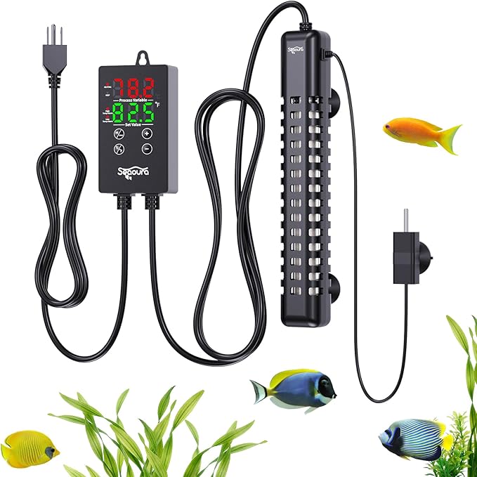 SEAOURA Aquarium Heater, 100W Fish Tank Heater for 15-25 Gallon, Submersible Turtle Heater with Digital Display Adjustable Safety Protection, Auto Power-Off When Leaving Water