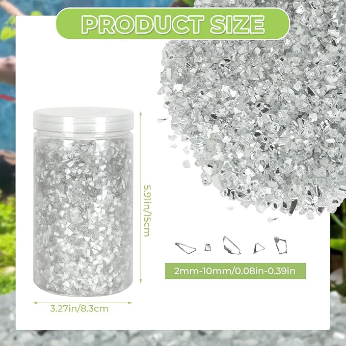 2.2lb (1000g) of Decorative Crushed White Glass Gravel - Reflective Pebbles, Stone Beads and Chips Ideal for Platinum Reflection Effects, Resin Art, Fish Tanks, Aquariums and Gardens