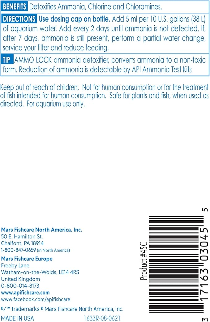 API AMMO-LOCK Freshwater and Saltwater Aquarium Ammonia Detoxifier 4-Ounce Bottle, AMMO LOCK, 4 OZ