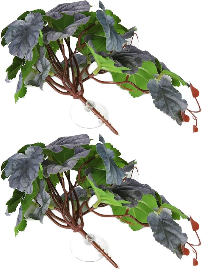 2PCS Artificial Water Plant,Simulation Vine,Lifelike Plastic Leaves Decoration with Suction Cup,Plastic Plant Aquatic Water Grass Decor for Fish Tank (Bicolor Begonia Leaves)