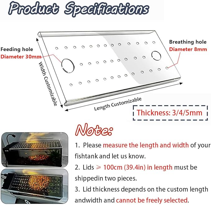 Secure Aquarium Lid – Cat-Proof & Jump-Resistant Design, Ventilated Clear Acrylic Cover with Adjustable Airflow Holes, Custom-Cut Fit for Any