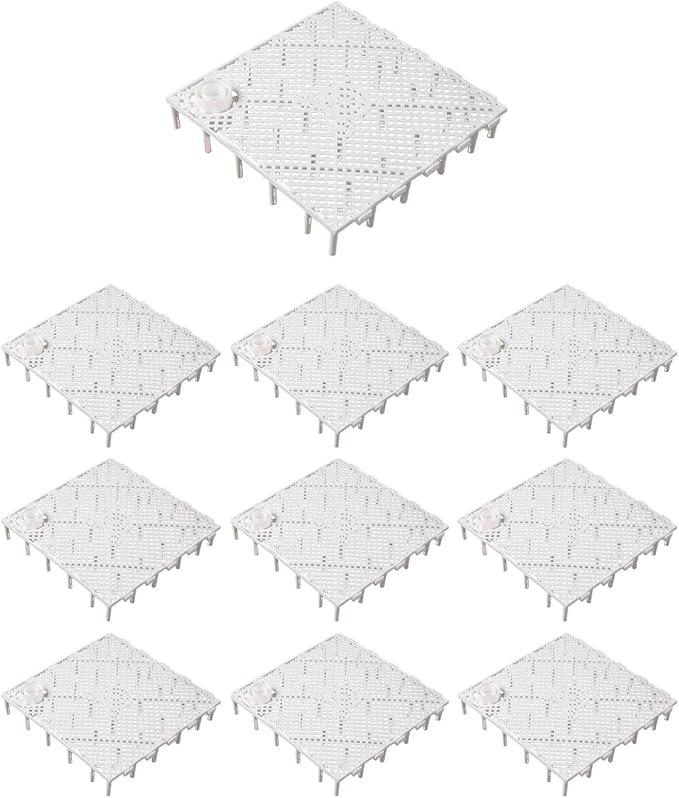 10 Pieces Aquarium Bottom, Grid Divider Tray Sand Gravel Accessories, with Connector White