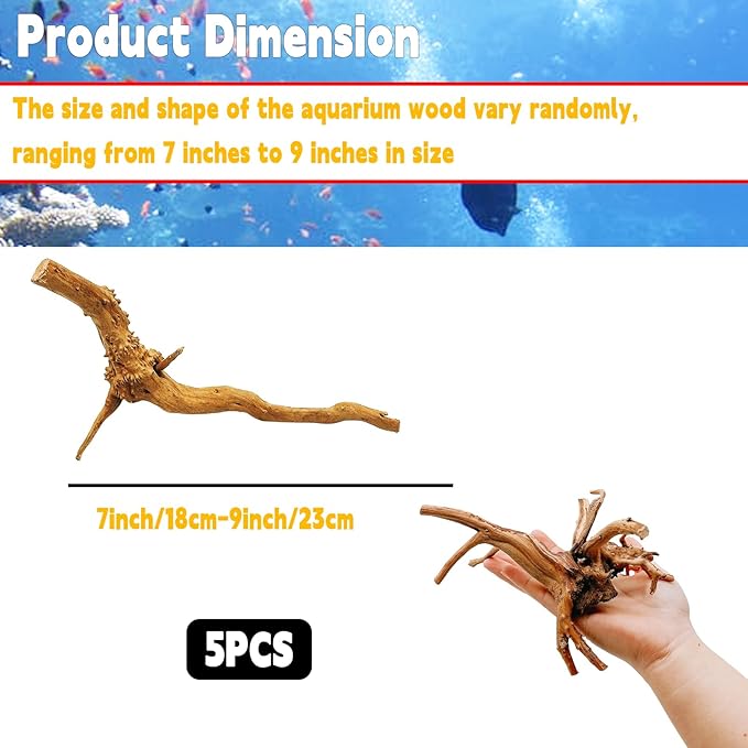 Hamiledyi 5PCS Driftwood for Aquarium 7-9in Natural Reptile Spider Wood Assorted Branches Aquarium Decoration Fish Tank Ornament Decor