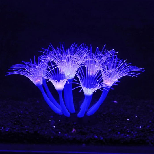 Artificial Flowers Soft Silica Gel Moves Naturally with Water Flow, Aquarium Decorations Glow in The Dark, Glowing Coral Ornaments for Fish Tank Decorations (Blue, Sunflower)