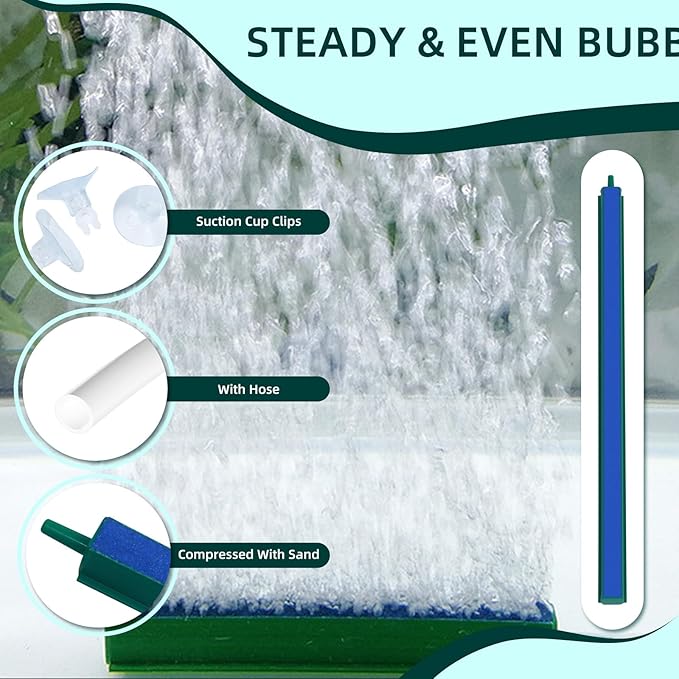 Saim Aquarium Air Stone Bar Bubbler 11.8 Inch, Bubbler Stone with Plastic Base, 9.8ft Airline Tubing with 3 Piece Suction Cup for Fish Tank, Air Stone Bar, 2 Pack