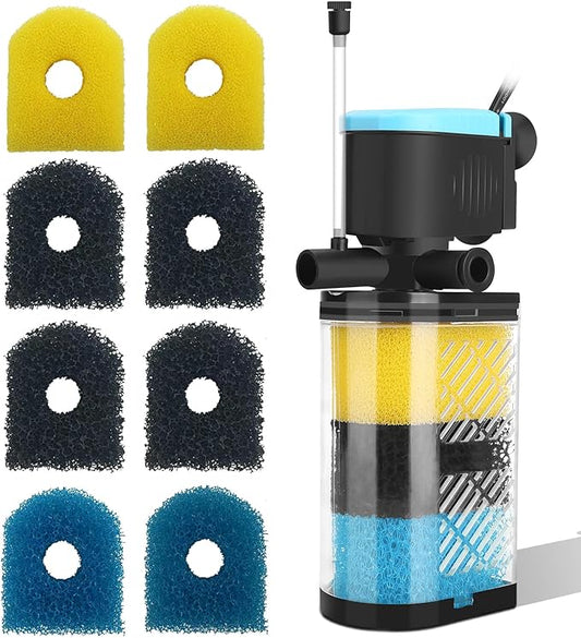 3-Stage Aquarium Filter Set with Replacement Sponges (Fine, Coarse & Carbonized)