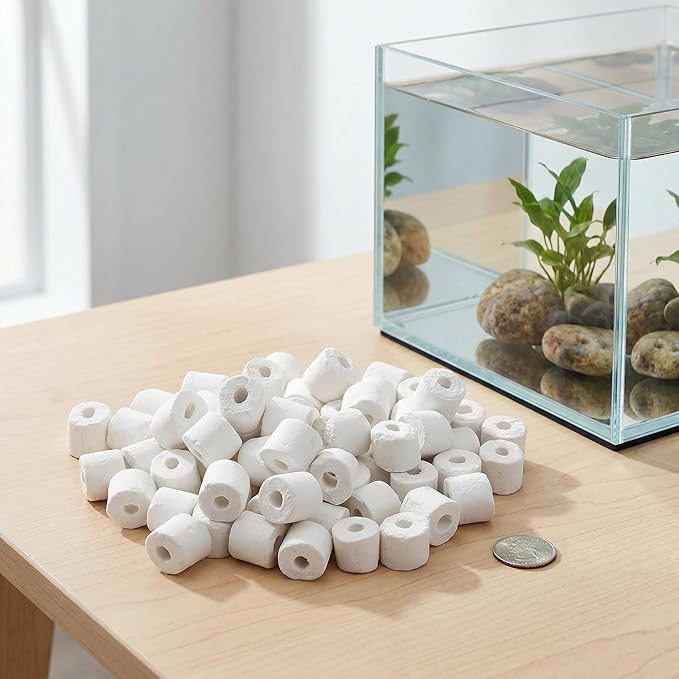 TOPZEA 6 Lb Aquarium Filter Media Ceramic Rings, Premier Bio Filter Medias with Zipper Mesh Bags for Koi Pond, Canister, Fish Tank Filter, Pure White