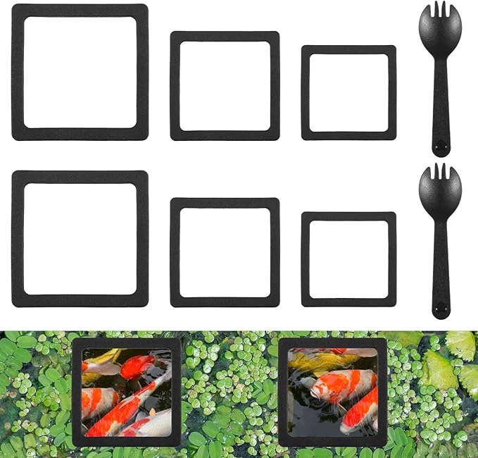 6PCS Aquarium Floating Plant Corral, Square Black EVA Fish Feeding Ring Set, Fish Tank Accessories for Mini Betta Tank, Floating Plants Holder|Feeder|Corral