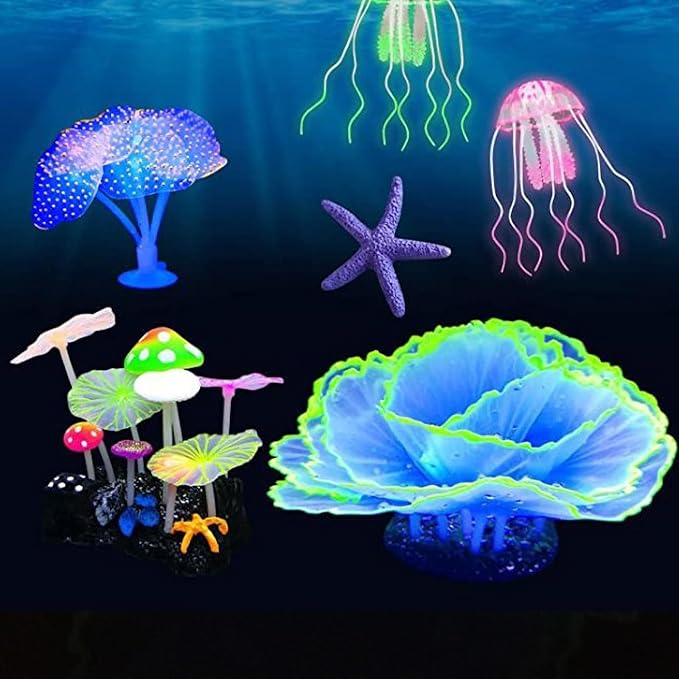 Besimple Artificial Coral Ornament Glowing Effect Resin Aquarium Plants Coral Aquarium Fish Tank Decorations(Blue)