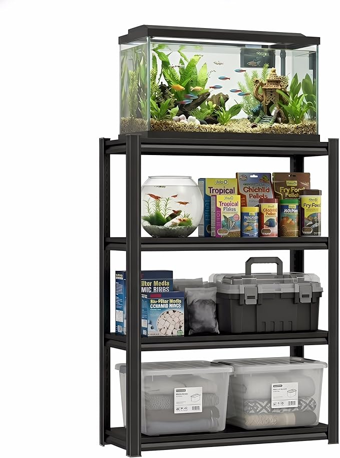 Fish Tank Stand Aquarium Stand 1600LBS Metal Shelving Adjustable Storage Shelves Heavy Duty Display Shelves Utility Shelf for Turtle Tank, Reptile Terrarium, 44"H × 31.5"W × 11.8"D, Black