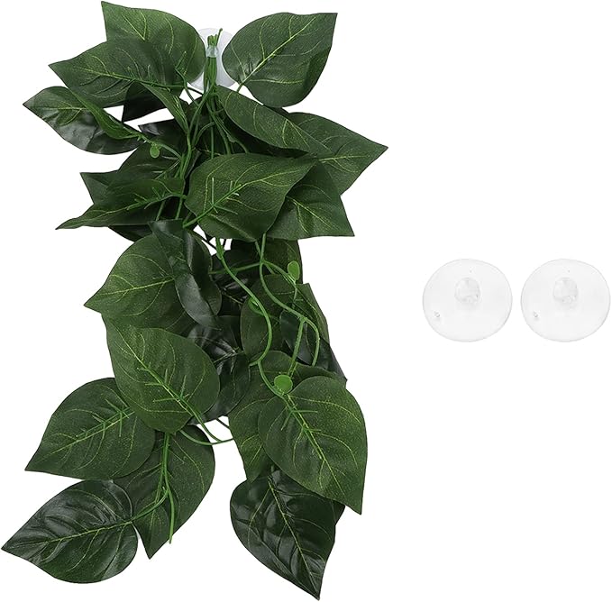 Pssopp Lifelike Plant Decorative Hanging Silk Terrarium Plant with Suction Cup for Reptile Rainforest Box Aquarium Landscape(NFF‑82)
