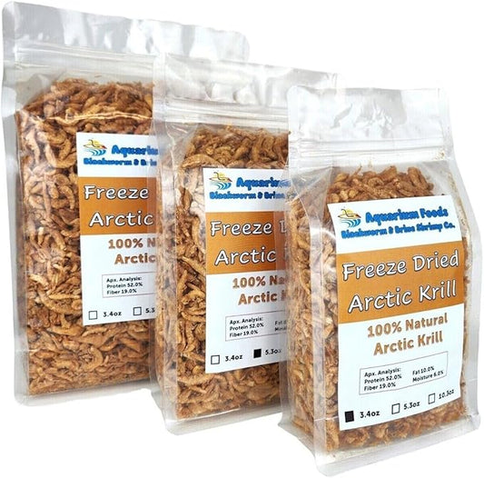 Arctic Krill, Freeze Dried Krill for Tropical Fish, Marine Fish, Cichlids, Catfish, Pond Fish, Aquatic Turtles, Land Turtles, Hamsters, Rodents, Reptiles…5.3oz Clear Bag