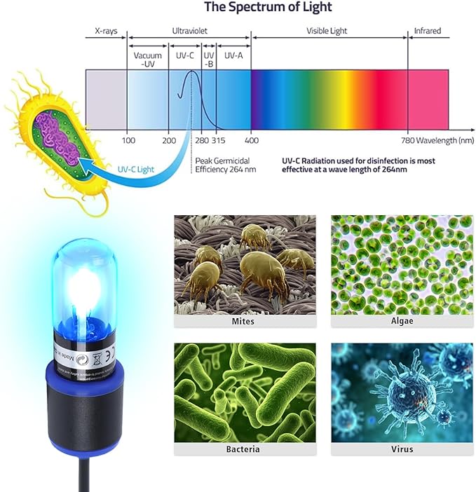 UVC Aquarium Sterilizer Light – Mini 3W for Fish Tank & Pond Filter, Water Clarifier & Algae Cleaner, Quartz Tube Waterproof