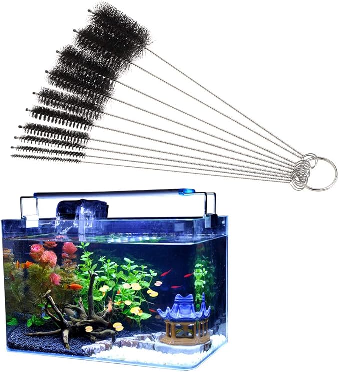 10 Pack Flexible Brush for Tubing Flexible Bristles 7.9 Inch Long Stainless Steel Tube Aquarium Filter Brushes