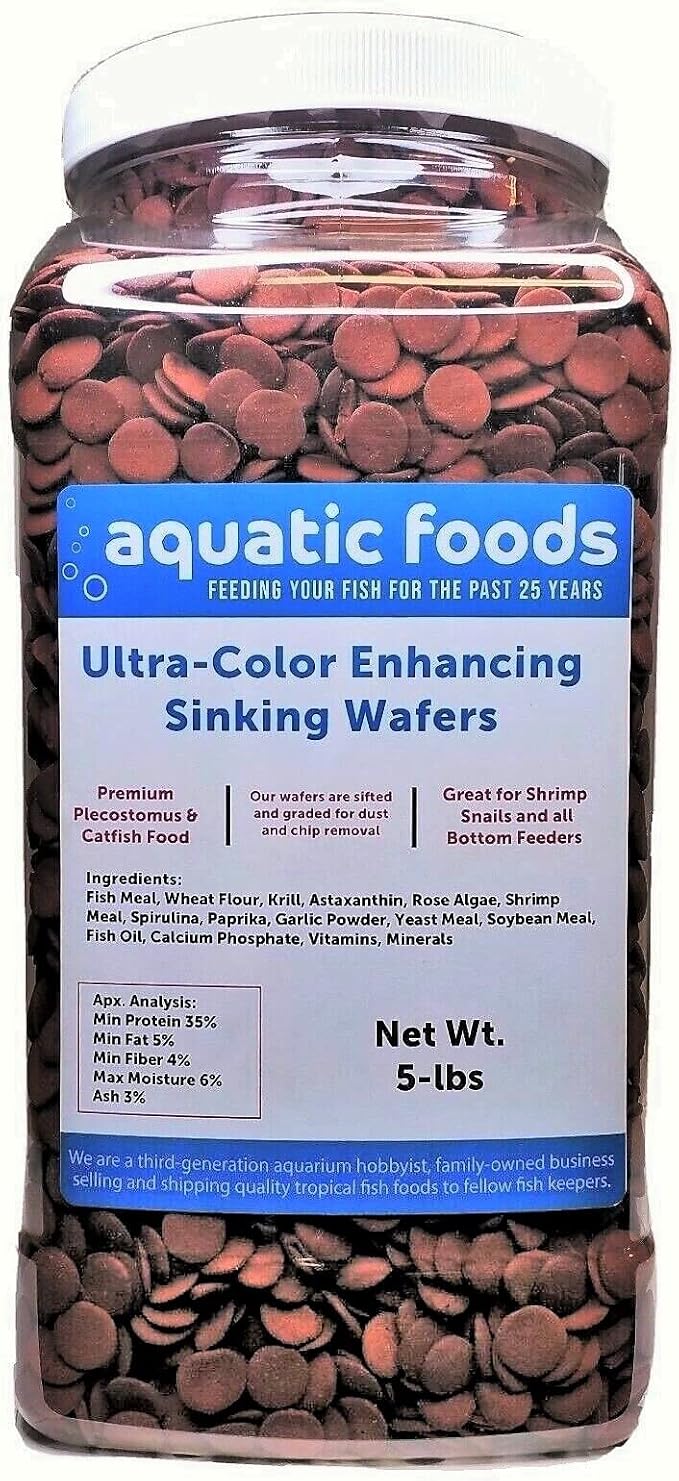 Ultra Color Enhancing 12mm - 1/2" Sinking Wafers of Krill, Astaxanthin, Rose Algae. for Bottom Fish, Plecos, Shrimp, Snails, All Herbivorous & Omnivorous Tropical Fish...5-lb Jar
