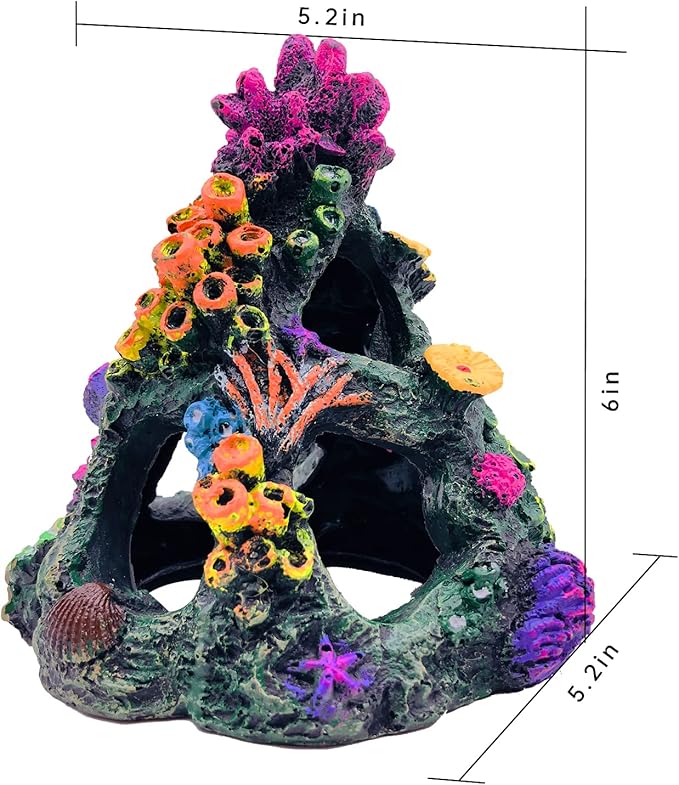GSD Aquarium Colorful Coral Reef Set Fish Tank Decoration Mountain Ornament for Aquarium Environments Decor Accessories, Coral Mountain x 1, Aquatic Plant x 4
