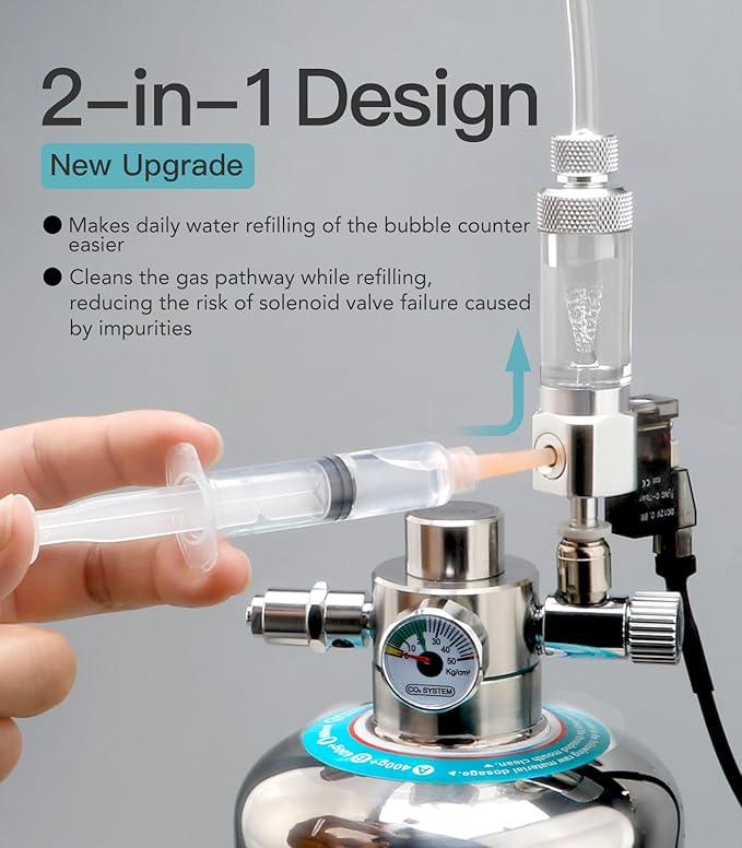 CO2 Bubble Counter with Solenoid Valve and Check Valve for CO2 Generator Water-Filled Version