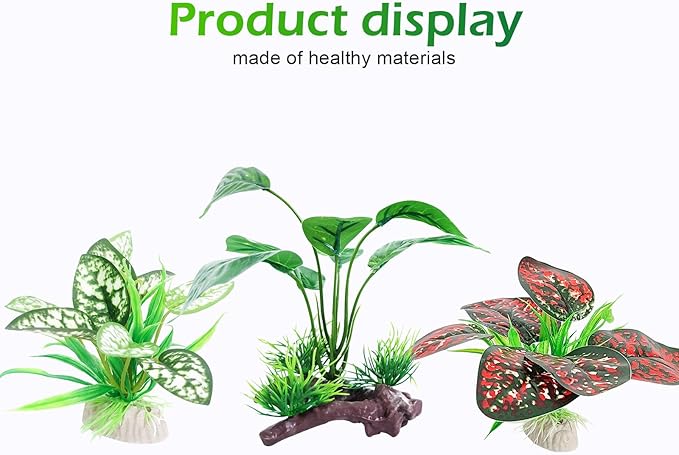 3PCS Reptile Artificial PlantsTerrarium Plants Aquarium Plants Decorations for Amphibian Habitat Decor