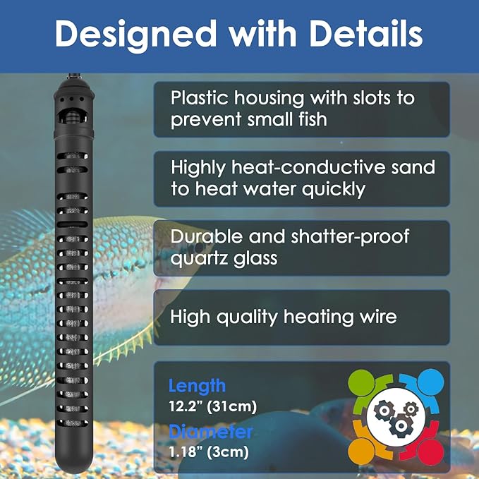Aquarium Heater 500W Fish Tank Heater with External Thermostat (Dual Digital Display), Turtle Heater for Tanks 75-120 Gallons, Dry-Run/Overheating Protection and Memory Function