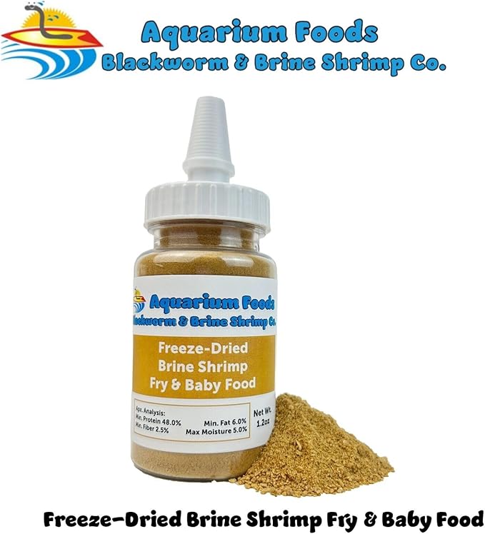 Brine Shrimp Powder-Small Bits Fry & Baby Food, for Freshwater Fish, Marines, Baby Pond Fish, Corals, Anemones, All Tiny Nanos, Fry and Babies…1.2oz Sm Squeeze Bottle