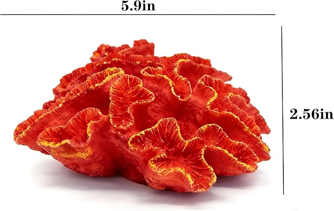 Aquarium Coral Decor, 5.9 Inch Lifelike Resin Coral Ornament for Fish Tank, Safe Decoration for Aquascaping, Red