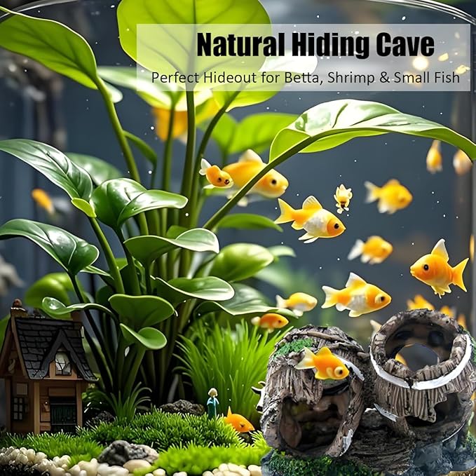 Aquarium Decorations Cave – Resin Fish Tank Ornament Barrel Hideout for Betta, Shrimp & Small Fish, Rock Cave Shelter Breeding & Hiding Decor Broken Barrel Aquarium Decoration (Broken Barrel-02)