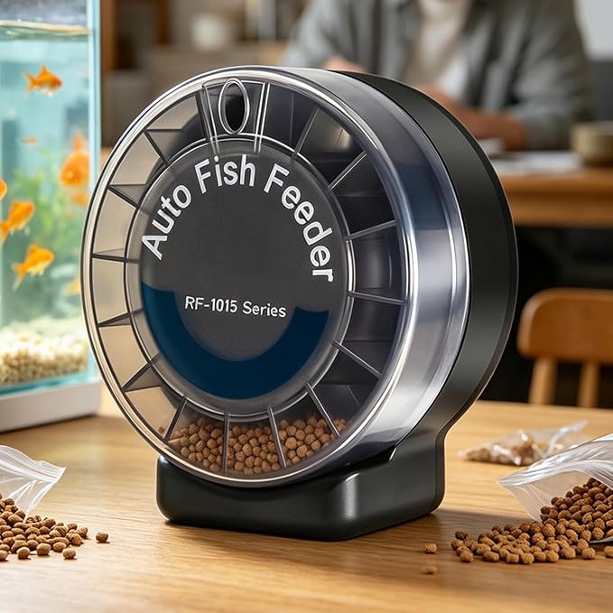 Fish Automatic Feeder,Airtight Container with Separate Compartments - 105ml Electronic Fish Feeder - for Vacation Turtle Outdoor Pond Indoor Pets
