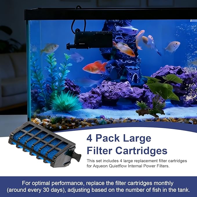 Large Filter Cartridges Compatible with Aqueon Quietflow Internal Power Filters AT30 and AT40, Fish Tank Filter Cartridge Replacement for Aquarium Freshwater Saltwater Fish Turtle, 4 Pack