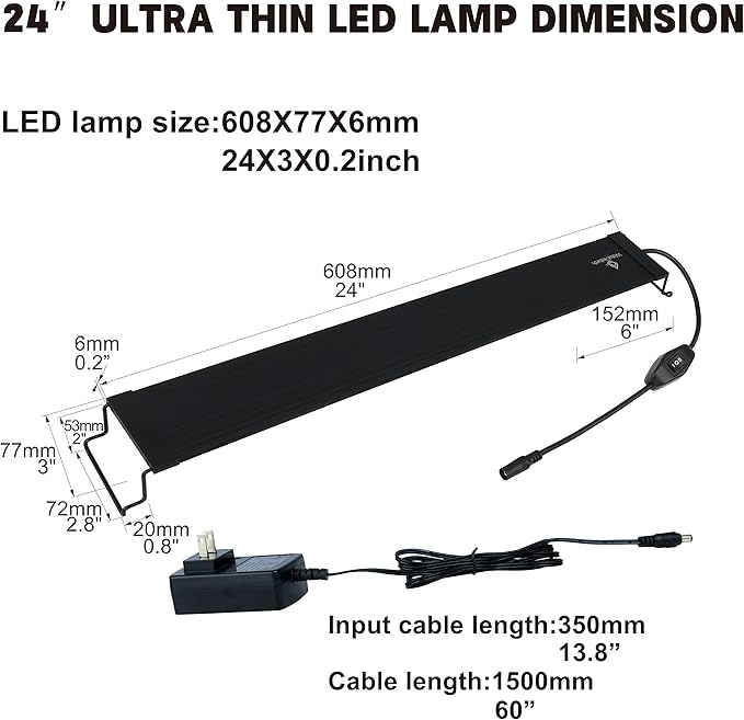 WaterRebirth Ultra-Slim Full Spectrum LED Aquarium Light Adjustable Brackets,800LM 20W for 24Inch to 30Inch Fish Tank Lighting Fresh Water