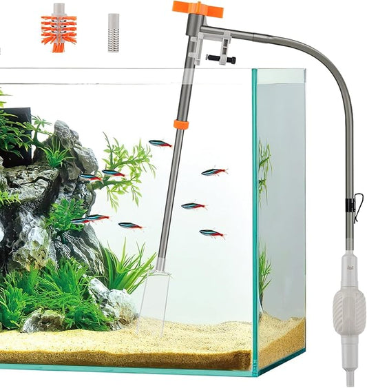 AQQA Aquarium Siphon Vacuum and Water Changer Kit, Extendable Length to 31'', Perfect for Simultaneous Water Changing and Cleaning in Fish Tanks, Gravel and Sand Cleaning (S)