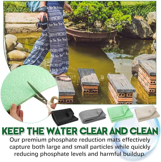 Treela 4 Pack Aquarium Filter Media Pads, 4-in-1 Mechanical & Chemical Filtration, Ammonia, Nitrite & Phosphate Removal, Cut-to-fit for Fish Tanks & Ponds, Improves Water Clarity & Odor Control